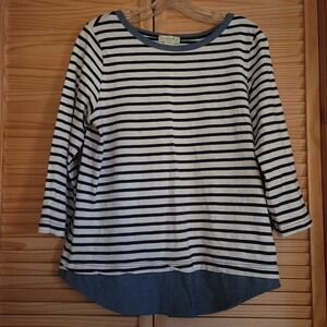 Caribbean Joe, 3/4 long sleeve navy Blue and white denim trim size medium women